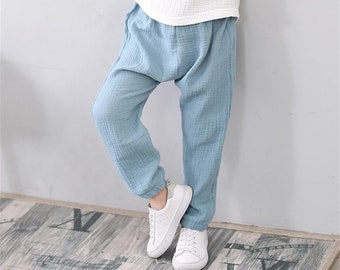 Summer Cotton Linen Pants for Kids | 2-7 Yrs | Linen Pleated Sweatpants | Mid Waist | Solid Colors | Breathable Fitting | Soft Loose Pants