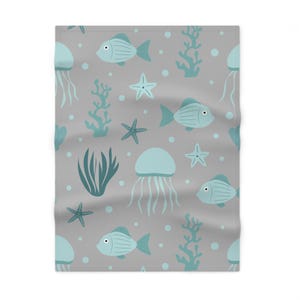 Cozy Marine-Themed Fleece Baby Blanket, Nursery Decor, Baby Showers, Ocean-Theme Nursery Decor, Soft Plush Throw