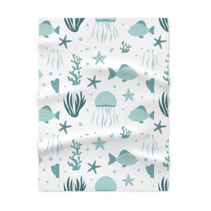 Under the Sea Baby Blanket, Soft Fleece Blanket, Ocean Nursery Decor, Baby Shower Gift, Lightweight Toddler Blanket, Coral Reef Cozy mint