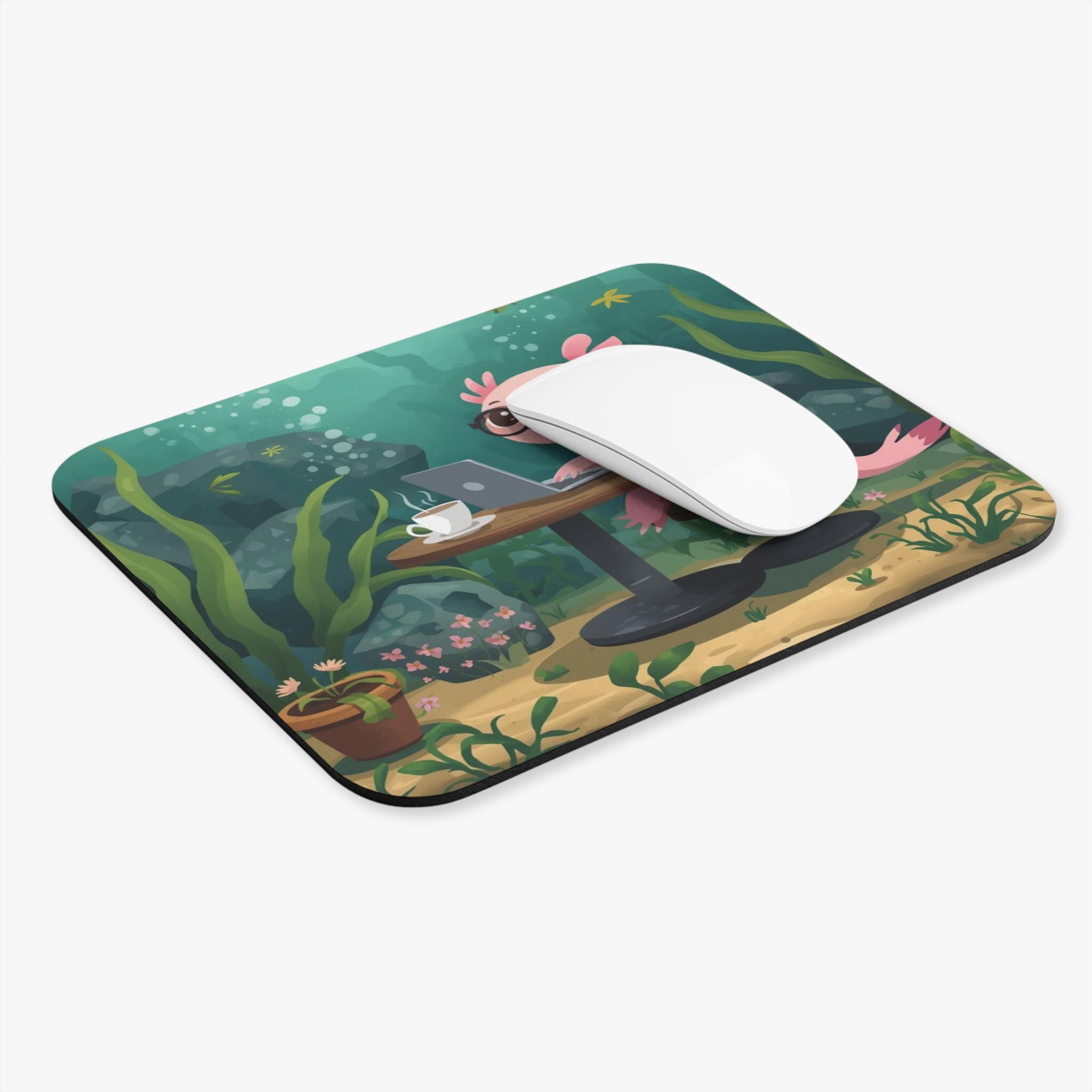 Axolotl Studying at Computer Mouse Pad | Underwater Cafe, Coffee Desk ...