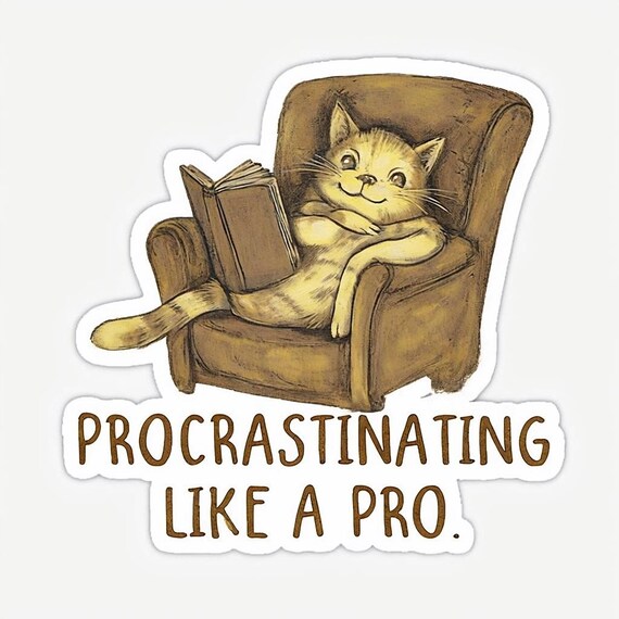 Procrastinating Cat Sticker: Waterproof Vinyl Laptop Decal