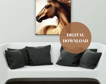 Lienzo digital, póster, foto de impresora digital, caballo, beige, impresión de arte de pared, descarga digital, caballo noble genial, impresión de caballo, decoración de la habitación