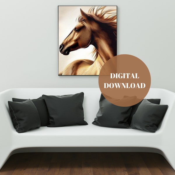 Digital canvas, poster, digital printer foto, horse, beige, Wall Art Print, digital download, cool noble horse, Horse Print, room Decor