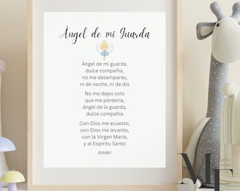 Angel De Mi Guarda Print in Spanish Guardian Angel Baby Room Decor Print Prayer For Kids Baby Baptism Gift Baby Girl Gift Baby Boy Gift