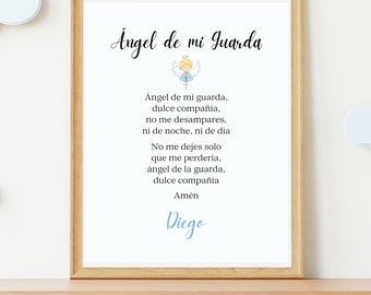Angel De Mi Guarda Print in Spanish Guardian Angel Baby Room Decor Print Prayer Kids Baby Personalized Baby Baptism Gift