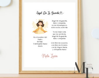 Personalized Angel De L Guarda Persignarse Spanish Guardian Angel Kids Baby Room Gift for Baby Shower Baptism Gift