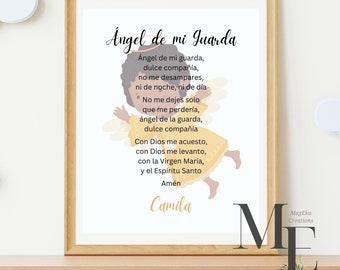 Angel De Mi Guarda Wall Art Guardian Angel in Spanish Personalized Prayer Bedtime Prayer Baptism Gift Catholic Gift For Kids Bautizo