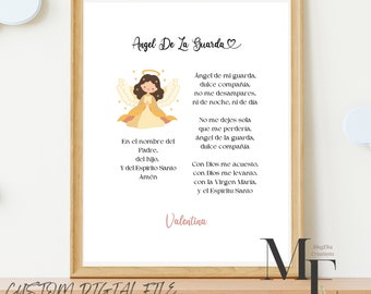 Personalized Angel De Mi Guarda Print: Spanish Baby Room Decor (Digital File)