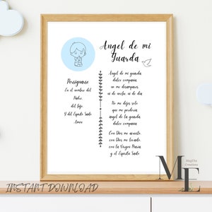 Angel De Mi Guarda Print in Spanish Guardian Angel Baby Room Decor Digital Descargar Oración Niños Bebé Regalo para Bebé Niño Regalo para Baby Shower