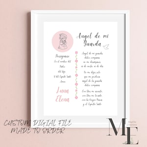 Archivo digital personalizado Angel De Mi Guarda Spanish Guardian Angel Kids Baby Room Regalo Baby Shower Bautismo Regalo para nieta nieto