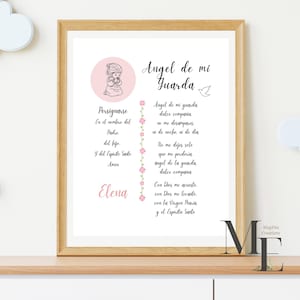 Personalizado Angel De Mi Guarda Persignarse Español Guardian Angel Kids Baby Room Regalo para Baby Shower Print