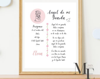 Personalized Angel De Mi Guarda Persignarse Spanish Guardian Angel Kids Baby Room Gift for Baby Shower Print