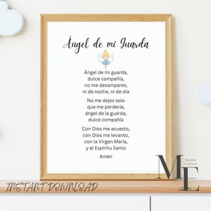 Angel De Mi Guarda Print in Spanish Guardian Angel Baby Room Decor Digital Descargar Oración Niños Bebé