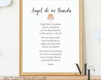 Angel De Mi Guarda Print: Spanish Prayer, Pink Baby Room Decor (Digital Download)