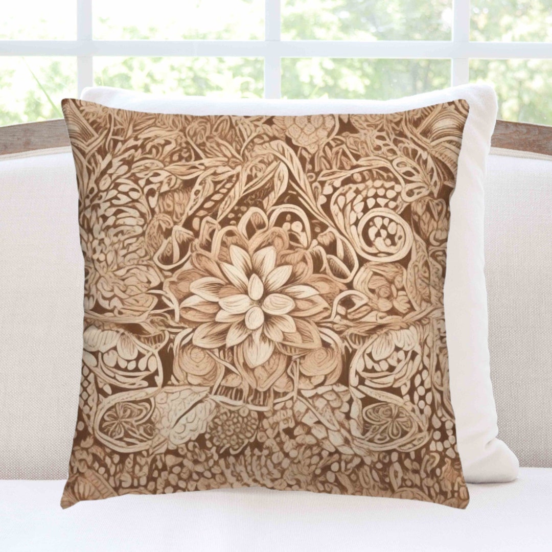 Brown Gold Floral Art Deco Throw Pillow Cover Artisan Sofa Photo Inspiration