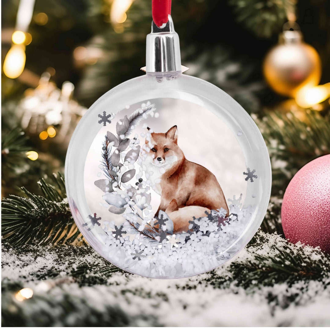 Personalized Fox Christmas Snow Globe Ornament Fox Christmas Tree