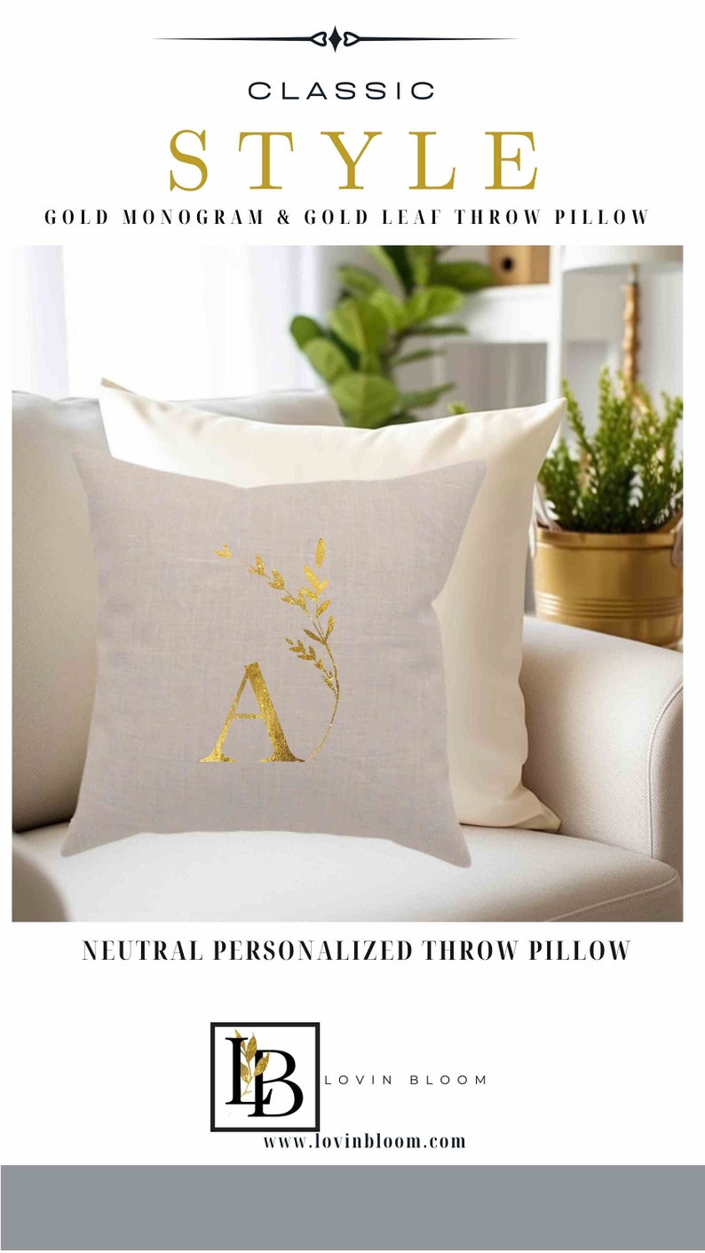 Gold Monogram Personalized Initial Throw Pillows Bridal Shower Monogram