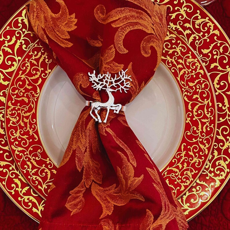 Christmas Silver Stag Napkin Rings Holiday Tableware Christmas Reindeer