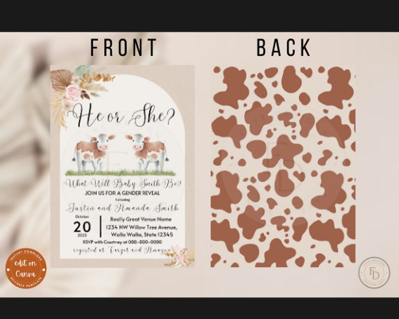 Editable Cow Gender Reveal Invitation Etsy