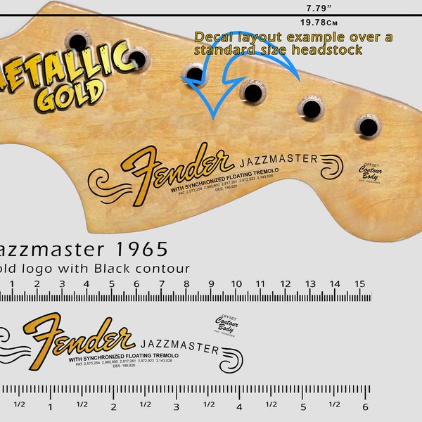 Fender Jazzmaster CBS 1965 - Waterslide decal - Metallic Gold Logo