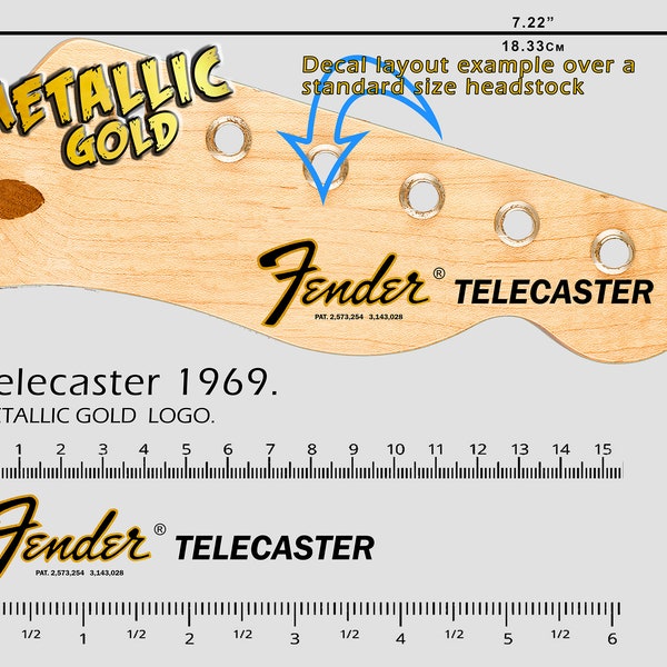 Fender Telecaster 1969 - Waterslide decal - Metallic Gold Logo