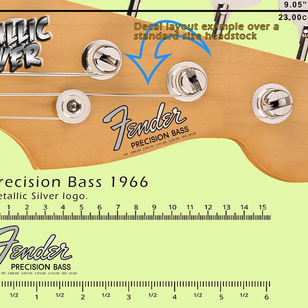 Fender Precision Bass 1966 - Waterslide decal - Metallic Silver Logo