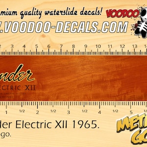 Fender Electric XII 1965 (reverse colour logo)- Waterslide decal - Metallic Gold Logo