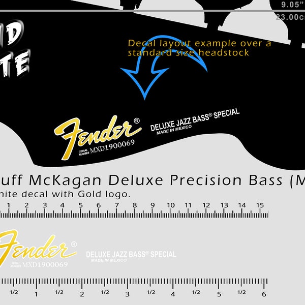 Fender Jazz Bass Deluxe Duff McKagan - Waterslide decal - Metallic Gold/White Logo