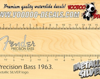 Fender Precision Bass 1963 - Waterslide decal - Metallic Silver Logo