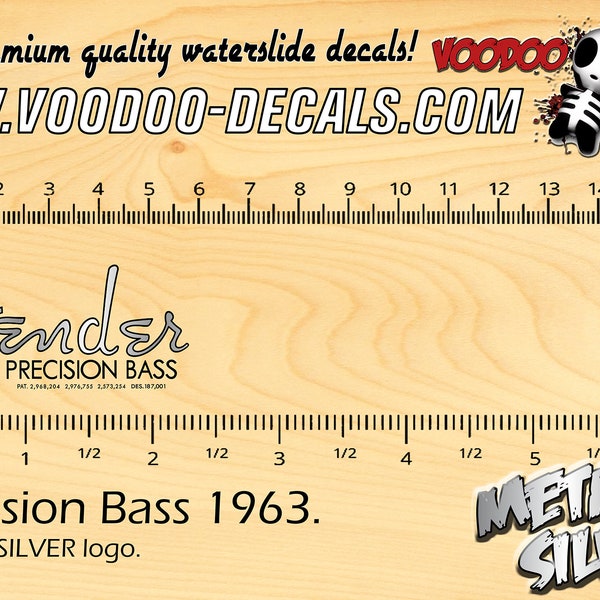 Fender Precision Bass 1963 - Waterslide decal - Metallic Silver Logo