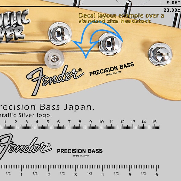 Fender Precision Bass Japan - Waterslide-embleem - Metallic zilverlogo