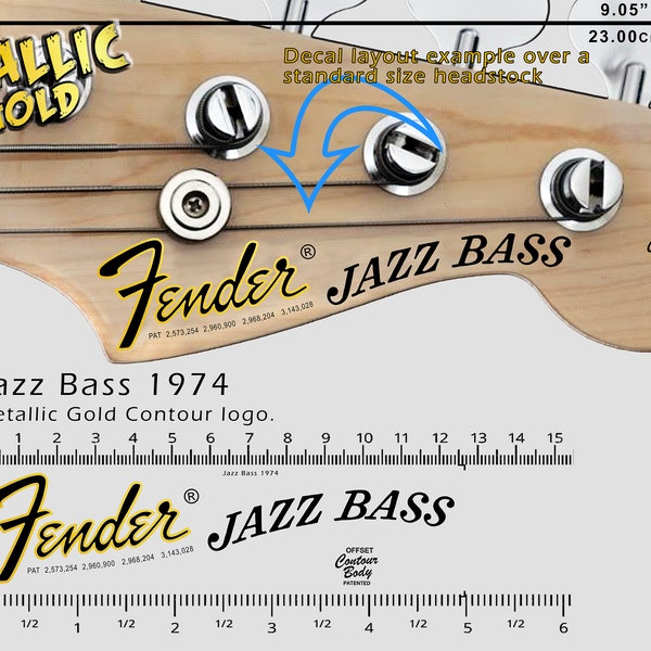 Fender Jazz Bass 1974 - Waterslide decal - Metallic Gold Logo