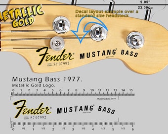 Fender Mustang Bass 1977 GOLD - Waterslide decal - Metallic Gold Logo