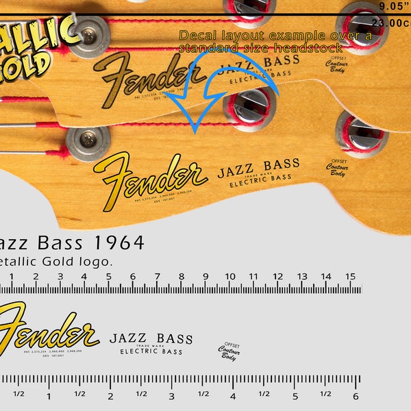 Fender Jazz Bass 1964 - Waterslide decal - Metallic Gold Logo
