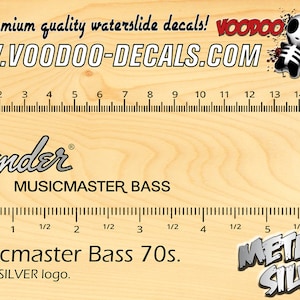Fender Musicmaster Bass 70s - Waterslide decal - Metallic Silver Logo