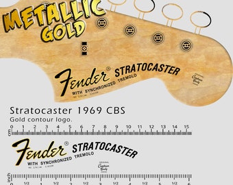 Fender Stratocaster 1969 - Waterslide decal - Metallic Gold Logo