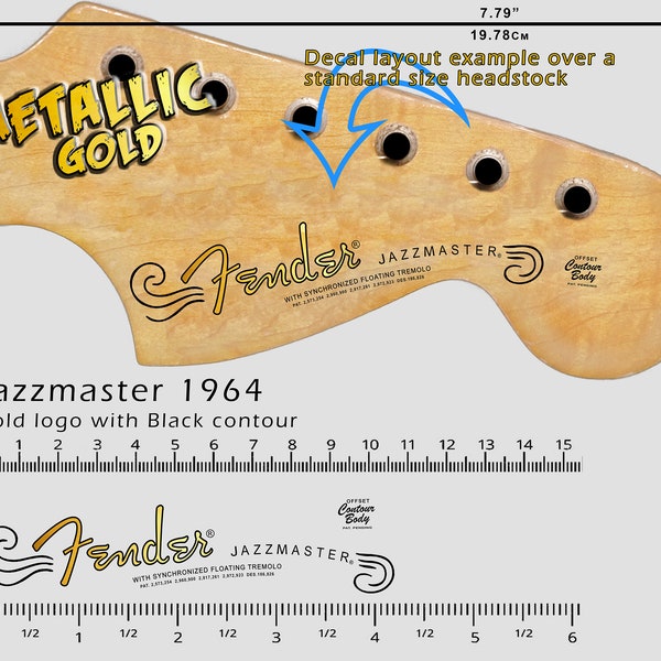 Fender Jazzmaster CBS 1964 - Waterslide decal - Metallic Gold Logo