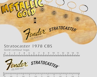 Fender Stratocaster 1978 - Naklejka wodna - Metaliczne złote logo