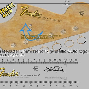 Fender Stratocaster Jimmi Hendrix - Waterslide decal - Metallic Gold Logo