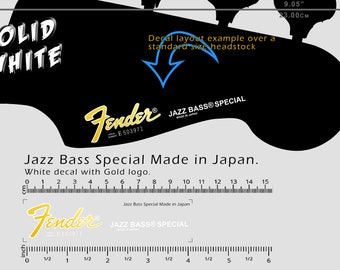 Fender Jazz Bass Special Made in Japan - Waterslide decal - Metallic Gold/White Logo