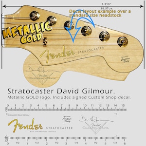 Fender Stratocaster David Gilmour - Waterslide decal - Metallic Gold Logo