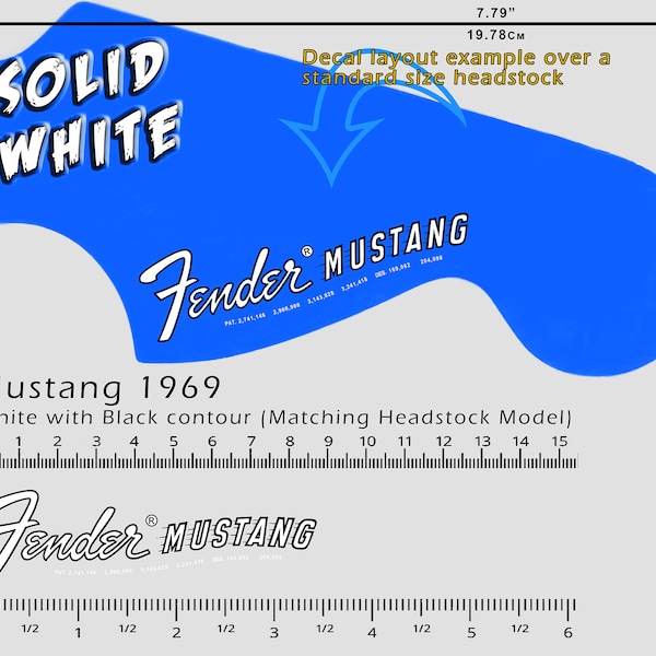 Fender Mustang 1969 - Waterslide decal - White Logo