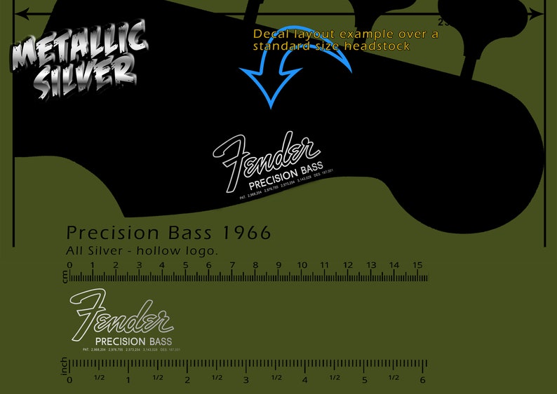 Decalcomania Ad Acqua Per Paletta Precision Bass - Argento Waterslide - Fender