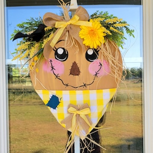 Hand-Painted Scarecrow Door Hanger: Fall Front Porch Decor