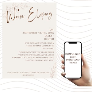 EDITABLE Wedding elopement announcement. "We're eloping" announcement card.