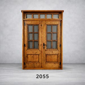 May include: A wooden double door with glass panes and a transom window. The door is a warm brown color with visible wood grain and black hardware. The number "2055" is printed at the bottom.