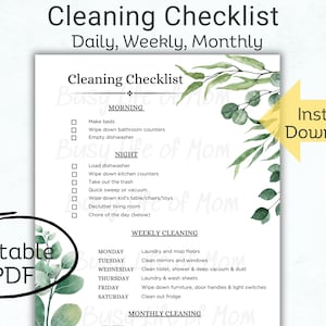 Printable Cleaning Checklistdaily Weekly Monthly Digital - Etsy