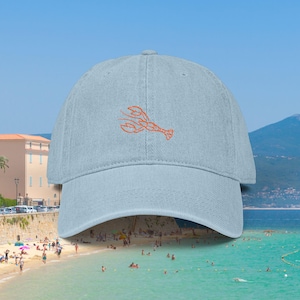 Lobster Embroidered Denim Hat Nautical Summer Baseball Cap Coastal Grandma Aesthetic Adjustable Dad Hat La Dolce Vita Preppy Embroidery