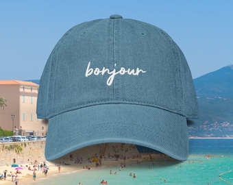Denim Bestickter Hut Design Französischer Stil Bonjour Cap Blauer Baseball Lässige Kopfbedeckung Sommer Accessoire Europäischer Sommerhut Bestickte Kappe