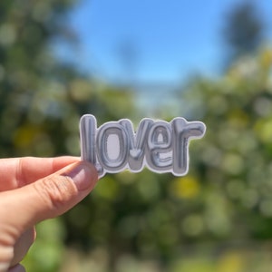 Lover Sticker: Retro Bubble Letters, Pink Vinyl Decal